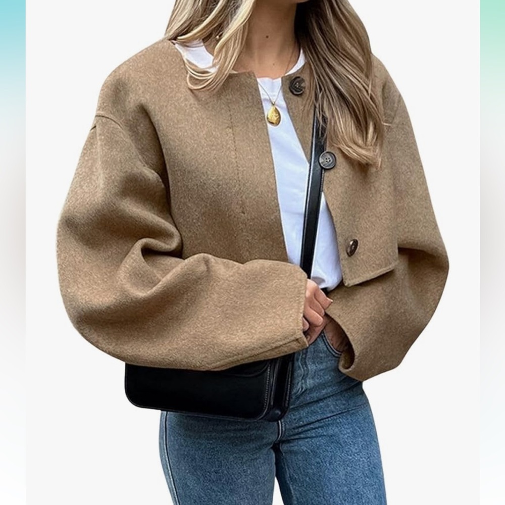 NWT CHARTOU Women Cropped Wool Blend Pea Coat Short Jacket - Large